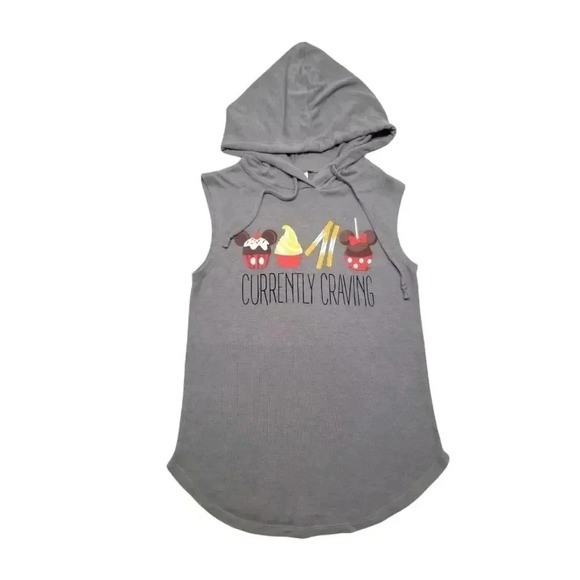 {Disney Parks} Currently Craving Snacks Print Grey Sleevesless Hooded Sweater - Picture 4 of 10